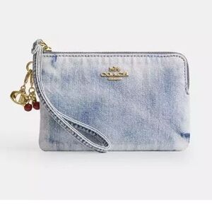 Coach Loved Denim Blue Wristlet Bag with 2 Coach Charms! 🍒 NEW